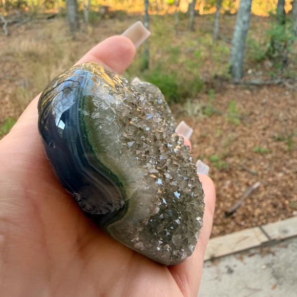 Green Agate Druzy Heart | Natural Sparkling Crystal | Earthy Mint Tones 0027 - Picture 8 of 9